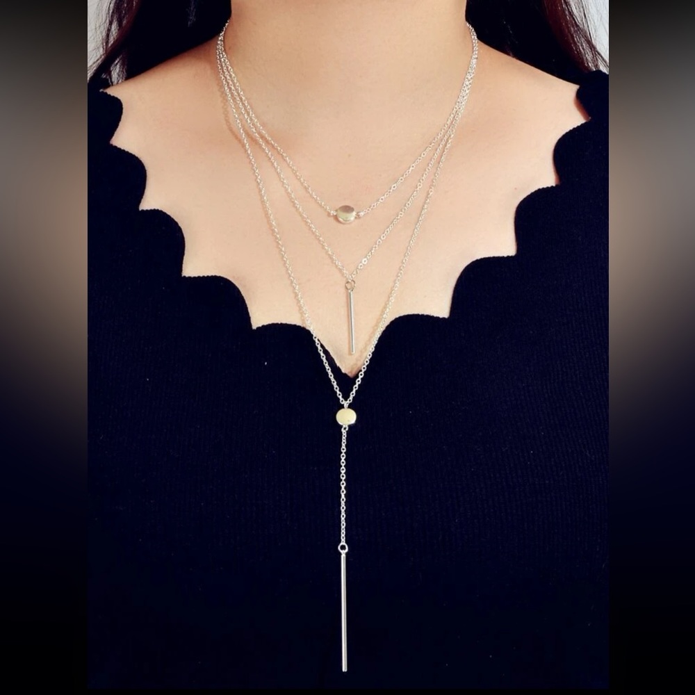 ⭐️ Awesome Triple 3 Layered Bars And Circles Boho Tassel Necklace Silver Or Gold